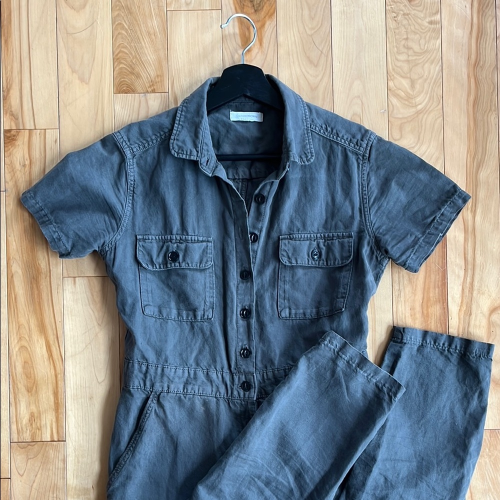 Outerknown Gray Button-Up Short Sleeve Jumpsuit